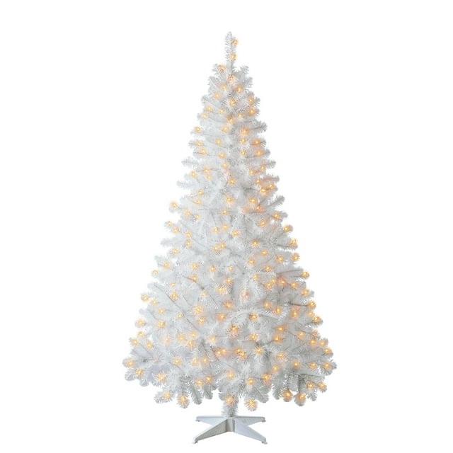 Holiday Time Pre-Lit 6.5' Madison Pine White Artificial Christmas Tree, Clear-Lights