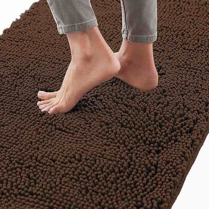 Gorilla Grip Bath Rug 24x17, Thick Soft Absorbent Chenille, Rubber Backing Quick Dry Microfiber Mats, Machine Washable Rugs for Shower Floor, Bathroom Runner Bathmat Accessories Decor, Brown