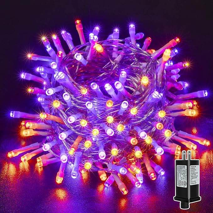 Ollny Halloween Lights outdoor - 200LED 66FT Orange and Purple Halloween Decorations Waterproof Plug in with Timer 8 Modes and Memory Function Christmas Fairy String Lights Indoor for House Yard Party