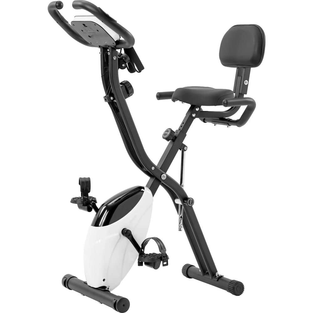 Black Steel Foldable Magnetic Upright Exercise Bike with Heart Rate and LCD Monitor by Tidoin