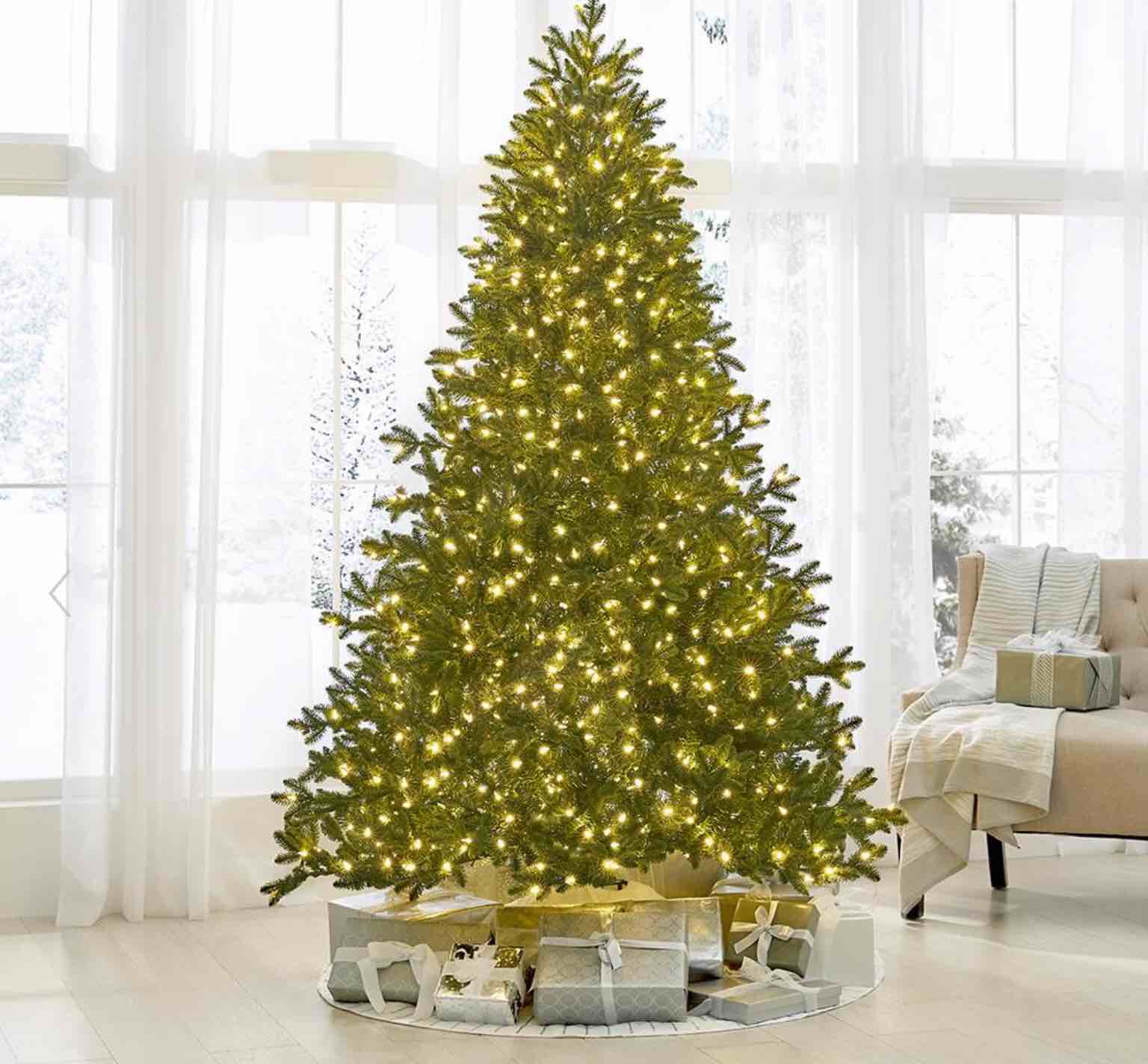 The World's Best Prelit LED Noble Fir (7.5' Medium) 7 1/2' Medium width. 1,000 LED Lights and 3,970 Tips. 60"diam. (57 lbs.)
