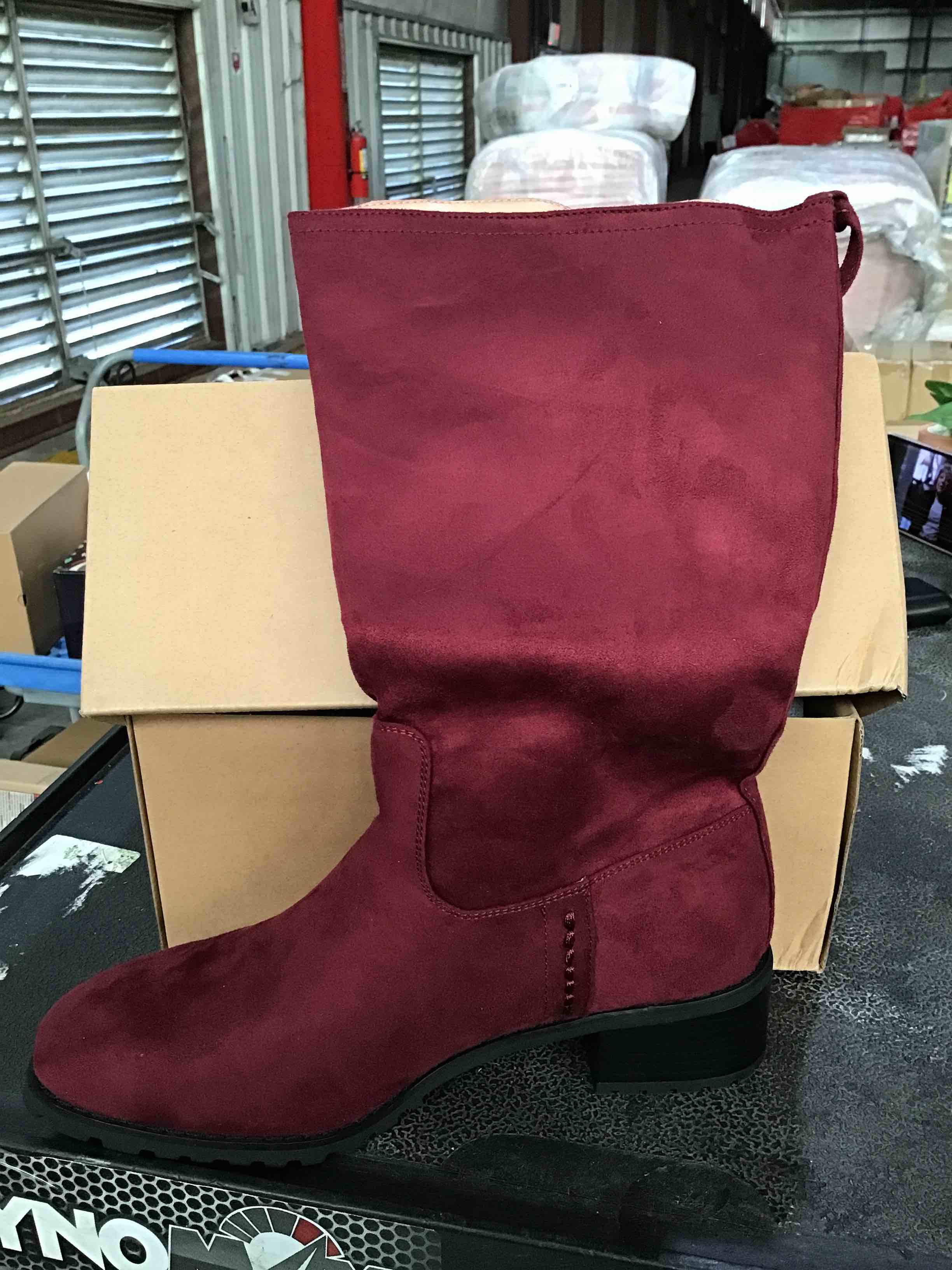 Womens Knee High Riding Boots Chunk Buckle Strap Suede Mid Calf Boots  7 1/2