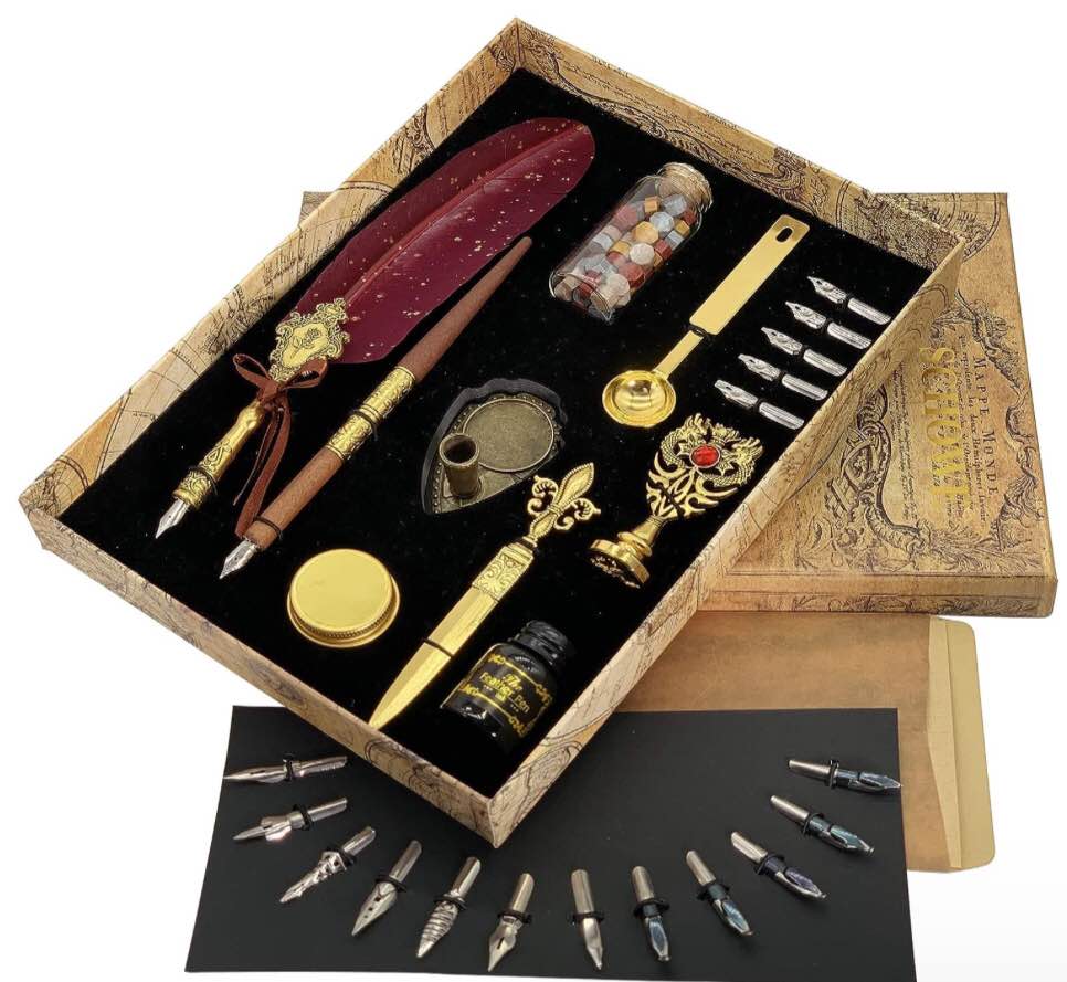 SCHOWE Feather Quill and Ink Set Rose Red