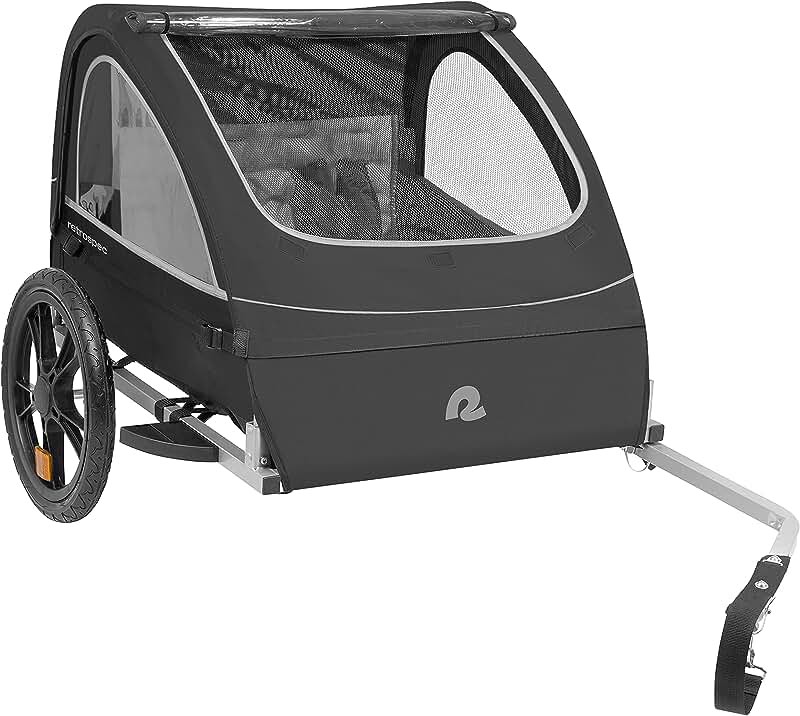 Retrospec Rover Kids Bicycle Trailer - Single & Double Passenger Children’s Foldable/Collapsible Tow Behind Bike Trailer with 16" Wheels, Safety Reflectors & Rear Storage Compartment - Black