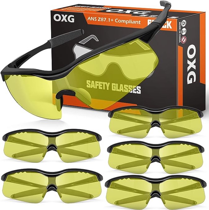 OXG 6 Pack Tinted Safety Glasses for Men Women, Safety Goggles ANSI Z87.1 Protective Eyewear Scratch Resistant Eye Protection