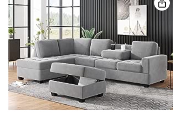 (box 1 of 2) Magic Home 85 in. L-shape Sectional Corner Sofa Couch Space Saving,gray 