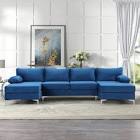 ( box 2 of 3 )Casa Andrea Milano Modern Large Velvet Fabric U-Shape Sectional Sofa, Double Extra Wide Chaise Lounge Couch with Gold Legs, Navy