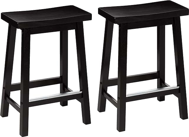 Amazon Basics Solid Wood Saddle-Seat Counter-Height Stool - Set of 2, 24 Inch, Black