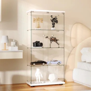 Glass Display Cabinet, Curio Storage Cabinet with Door and Lock