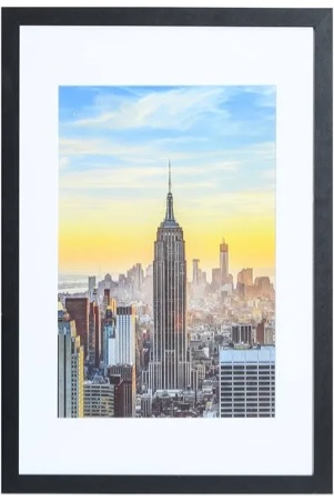 Frame Amo Black 16x24 Picture Frame, 11.5x17.5 White Mat Opening for 12x18 Image, 1 Inch Border, Acrylic Front