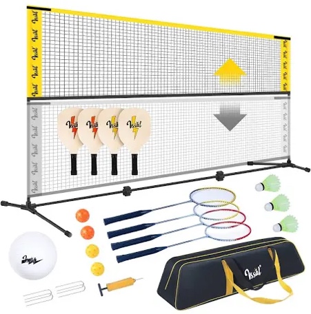 10FT Portable All-in-One Badminton, Pickleball and Kids’ Volleyball Net Set Half Court (10ft Wide x 7ft max Height) Small Outdoor Sports Set with Adjustable Net for Backyards Beach Driveway Game Family Half Court Net