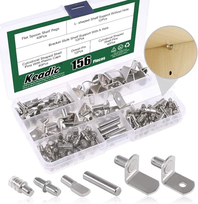 104Pcs Shelf Pins Kit,4 Styles Nickel Plated Shelf Support Pegs,Bookshelf Pegs for Shelves,Cabinet Shelf Bracket Pegs Shelf Pins Holders for Kitchen Furniture & Closet ( 5mm & 1/4inch ) 4 Style-Silver-104 Pcs