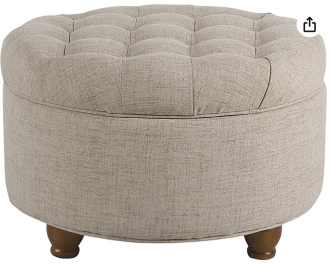 Homepop Home Decor Button Tufted Woven Round Storage Ottoman Large