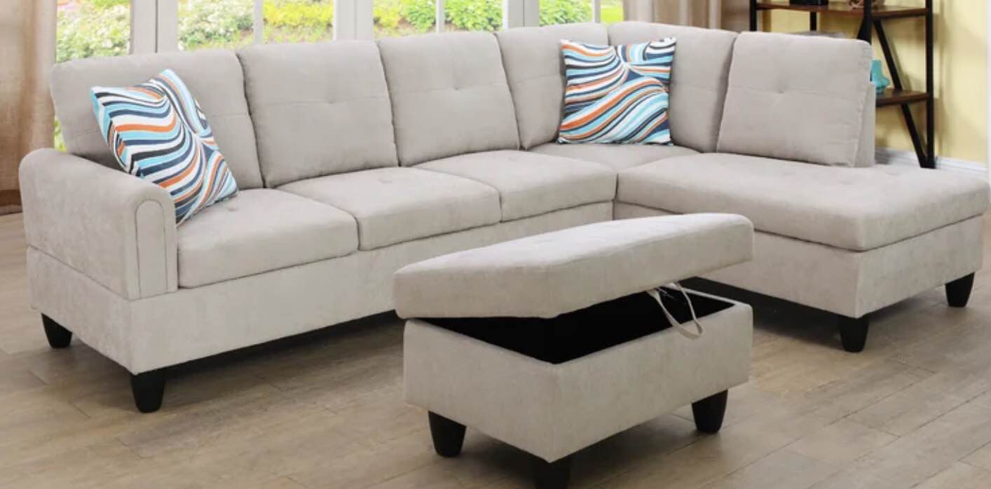 LIFESTYLE FURNITURE. RIGHT ARM CHAISE.   BEIGE FABRIC.  1 of 3 only.  Incomplete 