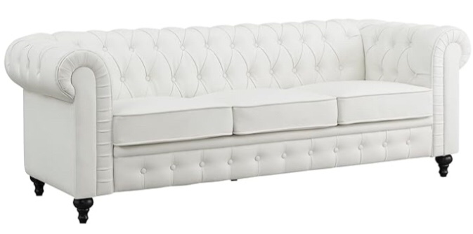 Naomi Home Emery Chesterfield Sofa with Rolled Arms, Tufted Cushions / 3 Seater Sectional Sofa Couch for Small Spaces, Living Room, Bedroom, Apartment Easy Tool-Free Assembly – White. 2 of 2 only. Incomplete