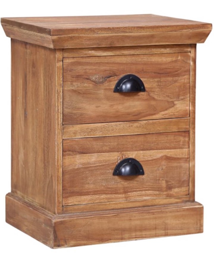 Anself Bedside Cabinet with 2 Storage Drawers Teak Wood Nightstand Sofa End Side Table for Bedroom, Living Room, Home Furniture Decor 15.7 x 11.8 x 19.7 Inches (L x W x H)