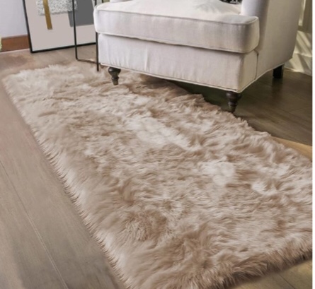 Latepis Light Brown Beige Faux Sheepskin Fur Rug 2x10 Runner Rug for Hallway Non-Slip Fluffy Rug for Bedroom Living Room Rug Carpet for Home Decor Rectangle