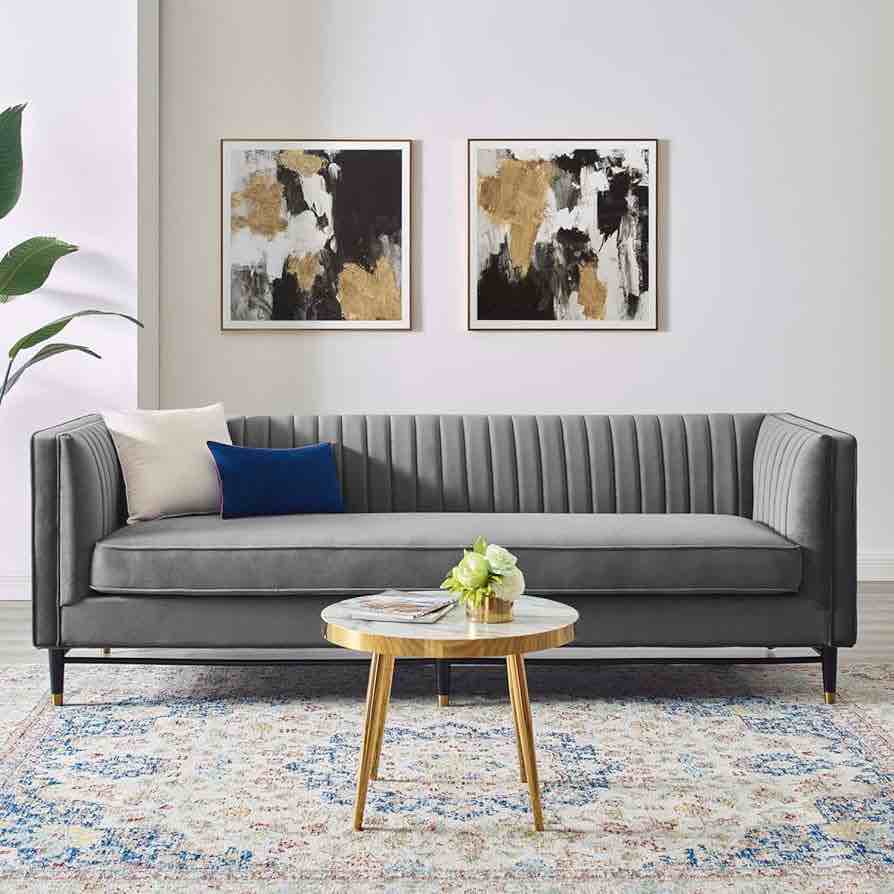 Grey Channel Tufted Sofa LSF-001 (incomplete) (similar to stock photo)