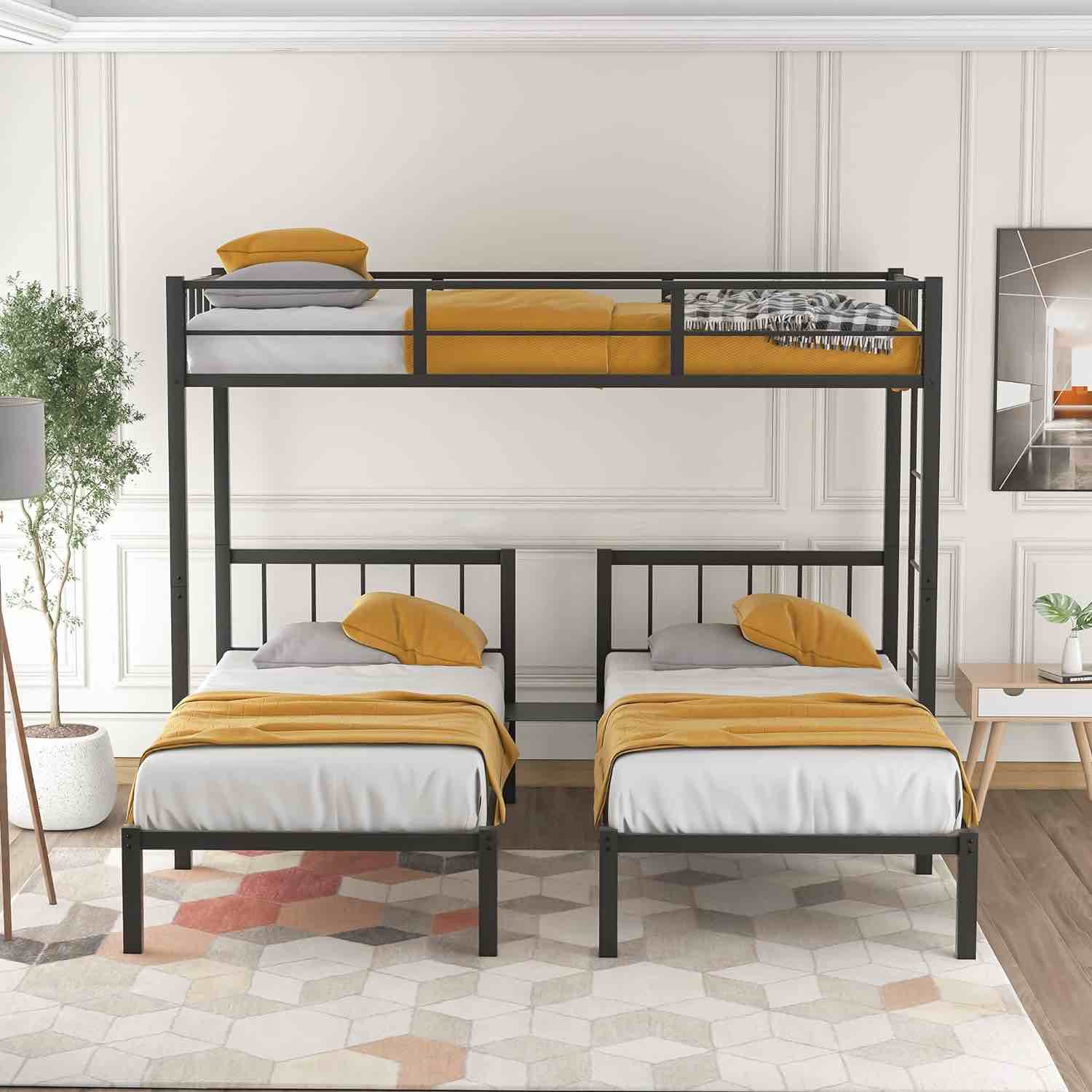 Twin Over Twin Bunk Beds for 3, Metal Triple Bunk Bed with Guardrails FU291CPCANBK1 (incomplete) (similar to stock photo)
