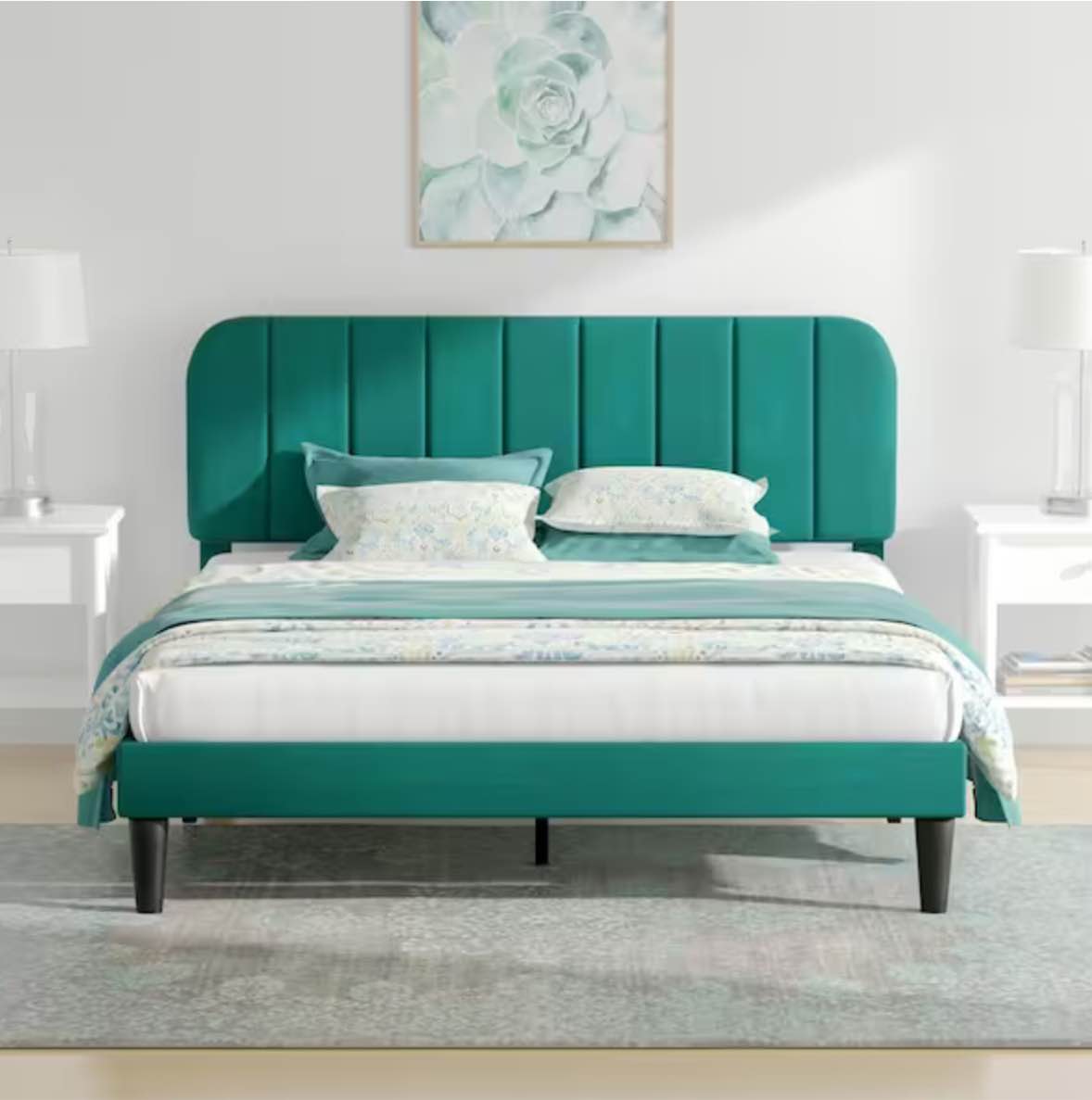 Upholstered Bed Frame, Queen Platform Bed Frame with Adjustable Headboard