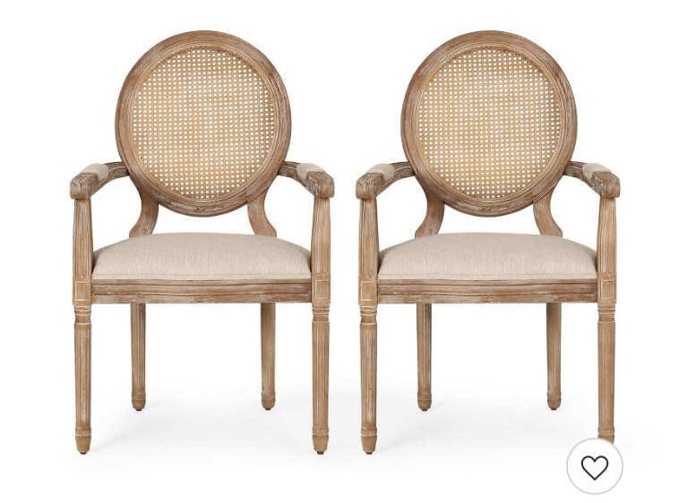 Set of 2 Judith French Country Wood and Cane Upholstered Dining Chairs