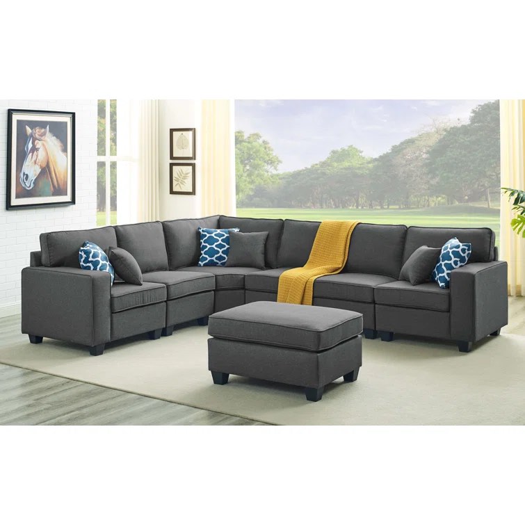 Samual 123.5" Wide Reversible Modular Corner Sectional (incomplete armless chair and corner only) (2 boxes for pickup)