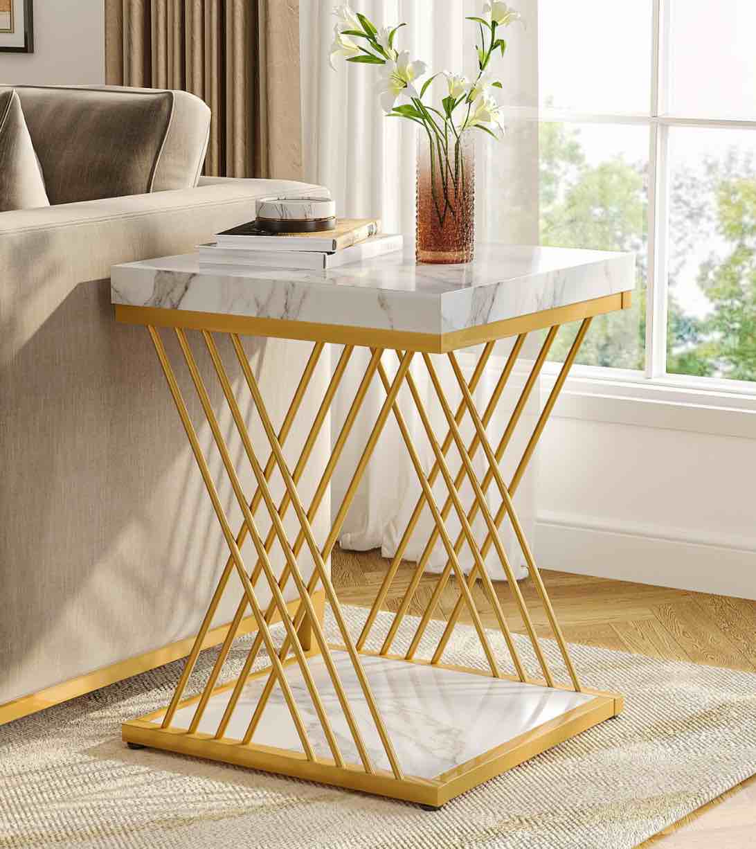 Tribe Signs Square End Table, 2-Tier Side Table Modern Bedside Table HOGA-XK00349