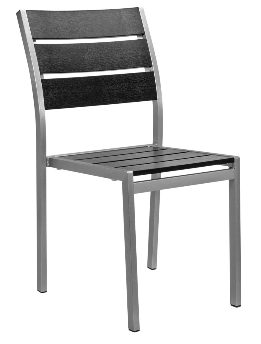 Stackable Outdoor Aluminum Chair with Black Synthetic Teak Wood Slats