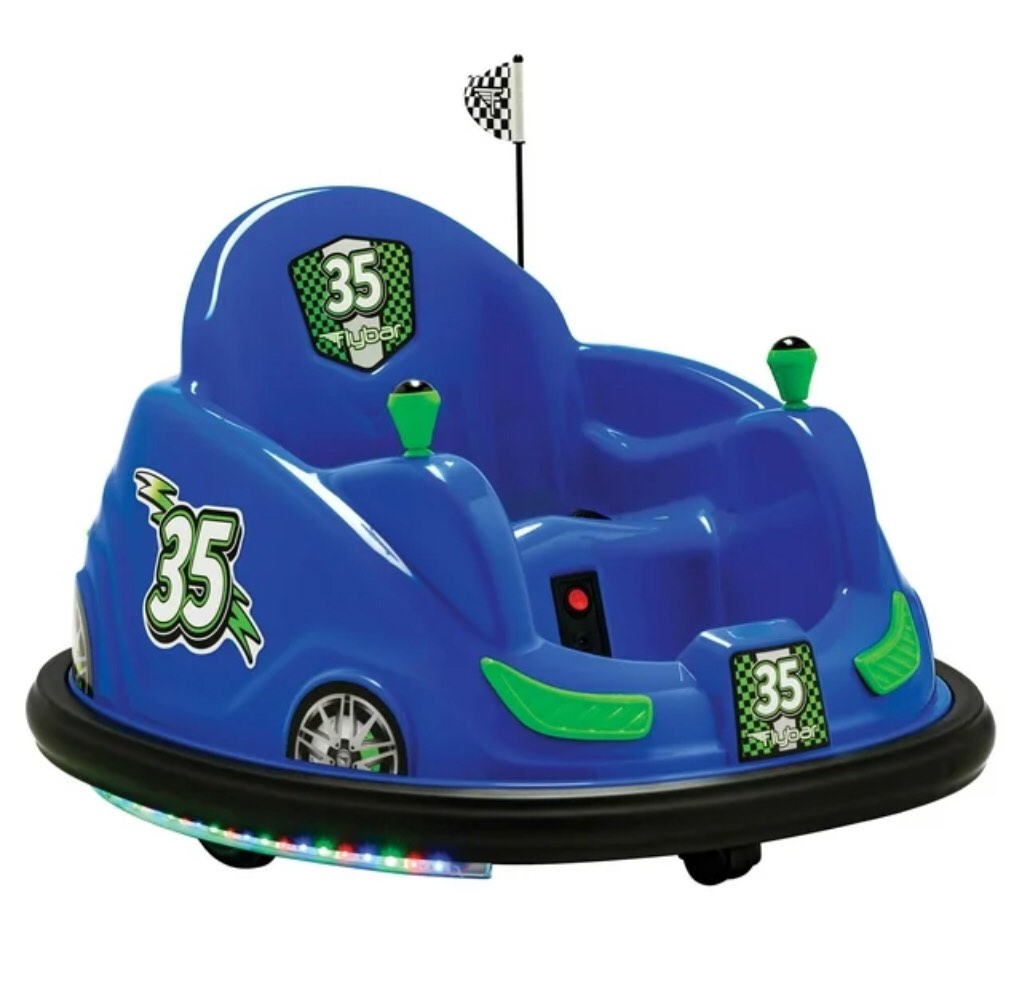 Flybar 6 Volts Bumper Car, Battery Powered Ride on, Fun LED Lights, Includes Charger, Blue