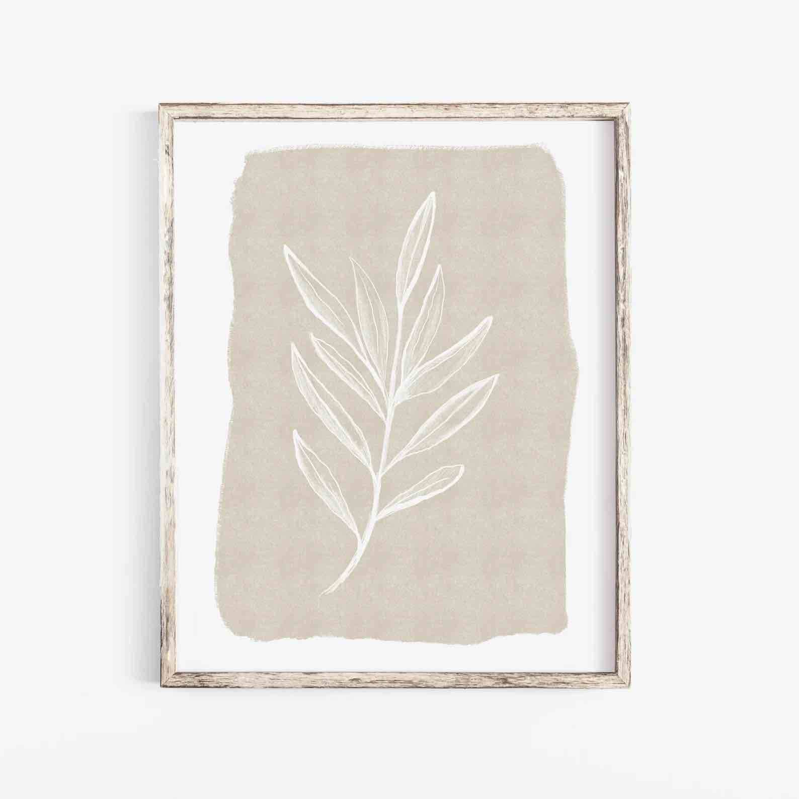 Leaves outline wall art print over a neutral background, Botanical wall decor