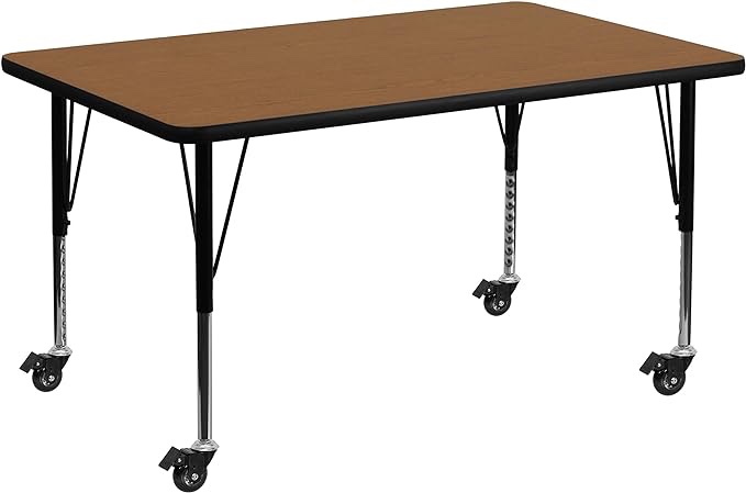 Flash Furniture Wren Mobile 30''W x 48''L Rectangular Oak Thermal Laminate Activity Table - Height Adjustable Short Legs(incomplete Ony Legs)