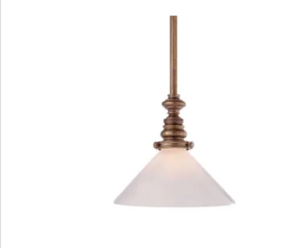 CHAPMAN & MYERS BOSTON PENDANT IN HAND-RUBBED ANTIQUE BRASS WITH SMALL WHITE DISH GLASS