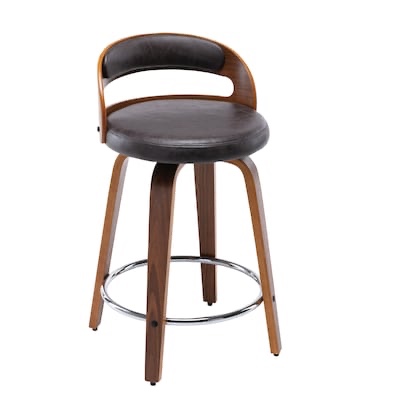 eLuxury Black Faux Leather 24.8-in H Counter height Upholstered Swivel Bar Stool