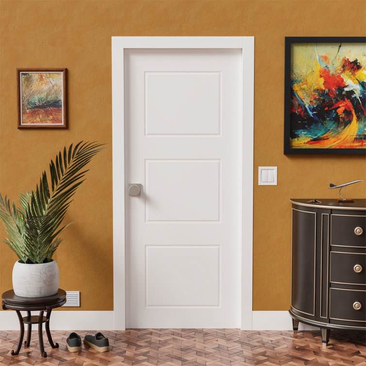 30" x 80" Paneled Manufactured Wood and PVC/Vinyl White Hollow Prefinished Cloud Standard Door