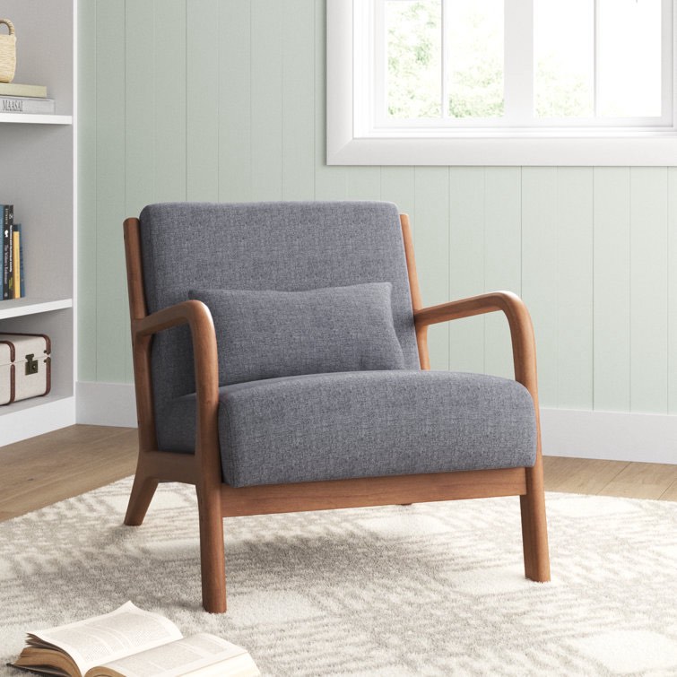 Hertford Upholstered Linen Blend Accent Chair with Wooden Legs and One Pillow