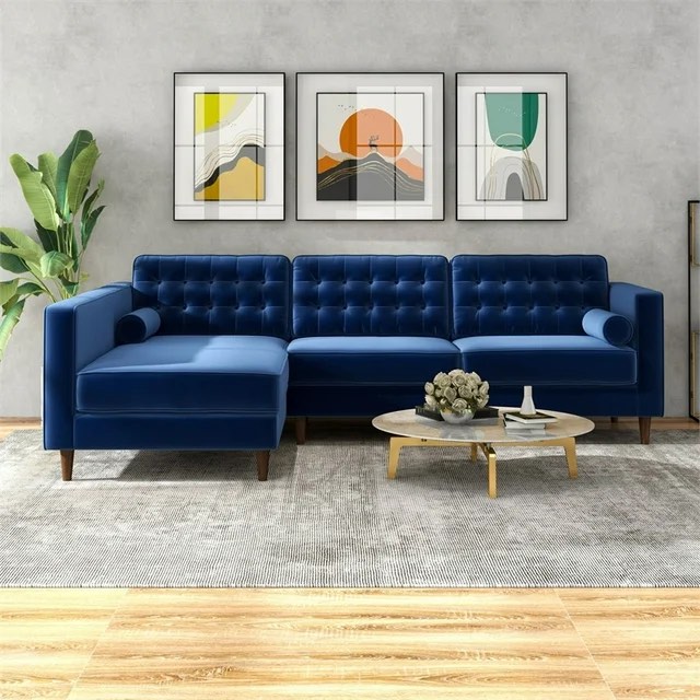 Owen Navy Blue Velvet Modern Living Room Corner Sectional Couch (similar to stock)(incomplete)
