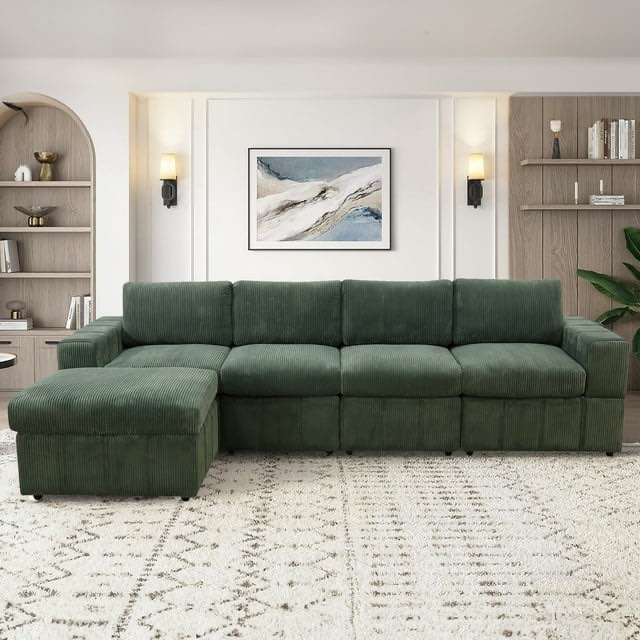 Aukfa Sectional Sofa, 132" Oversized 4 Seater Couch with Ottoman (Incomplete-armless chair and ottoman)