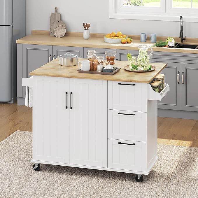 Yaheetech Kitchen Island with Drop-Leaf Breakfast Bar, 53" Width Kitchen Cart (Incomplete Box 1/2)