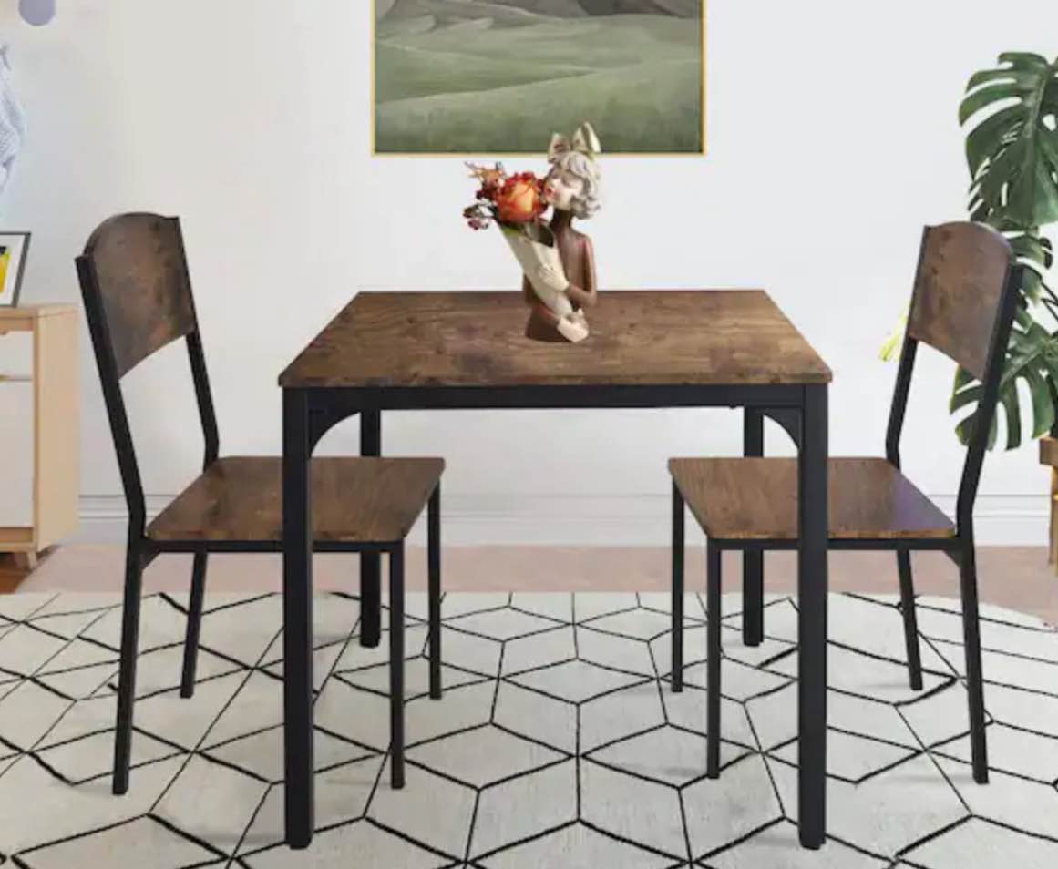 3-Piece Metal and Wooden Dining Table Set with 2 Side Chairs (Incomplete)