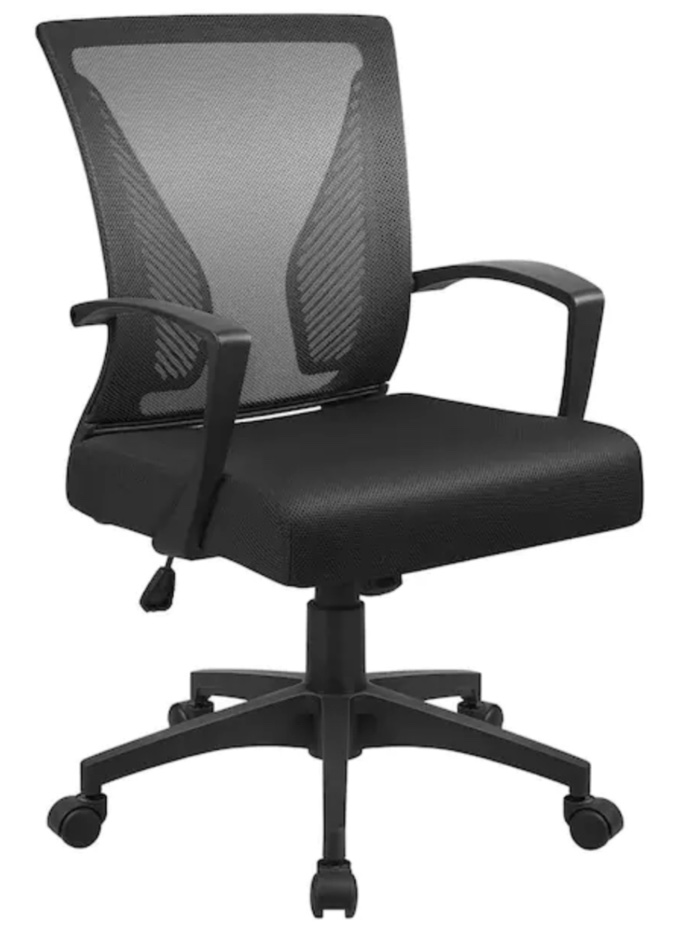 Office Black Mid Back Swivel Lumbar Support Desk, Computer Ergonomic Mesh Chair with Armrest