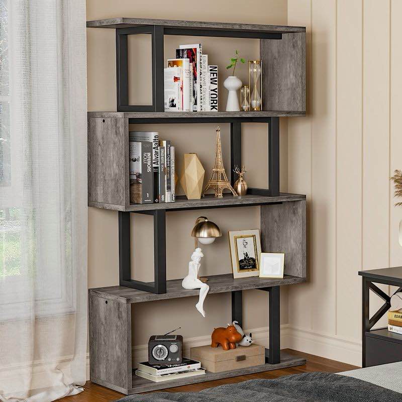 5-Tier S-Shaped Bookshelf Grey