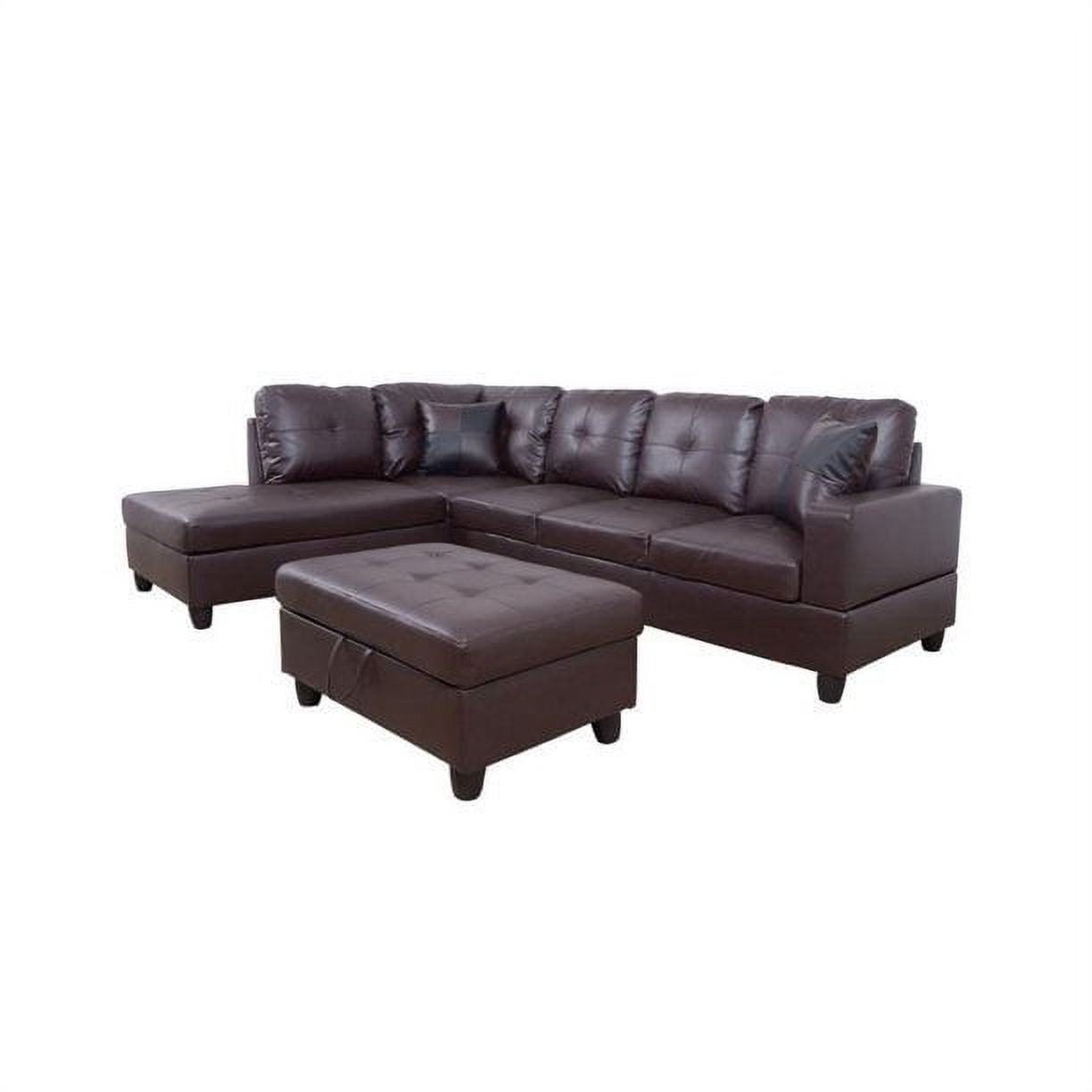 Faux Leather Left Facing Sectional Sofa With Ottoman, Living Room Storage Sectional Futon, Brown (Incomplete, right arm sofa only)