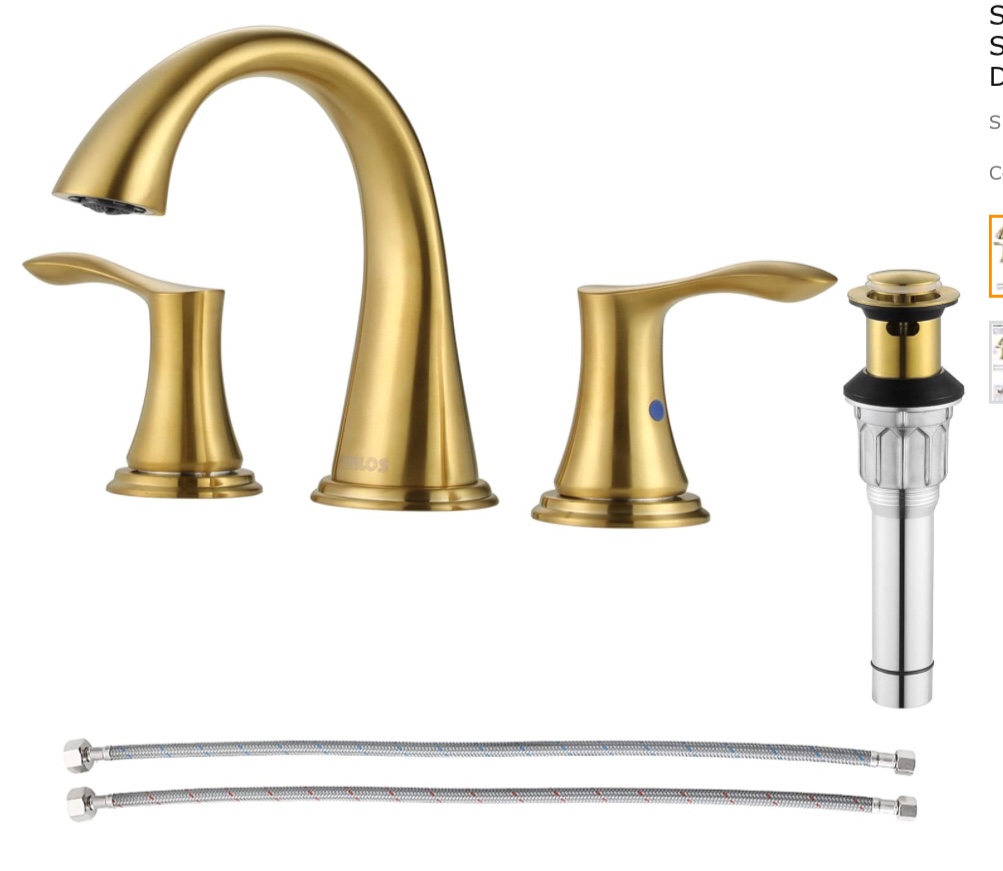 PARLOS Widespread Bathroom Faucet 2 Handles with Pop Up Sink Drain and cUPC Faucet Supply Lines, Brushed Gold, Demeter 1364708 ( Similar )
