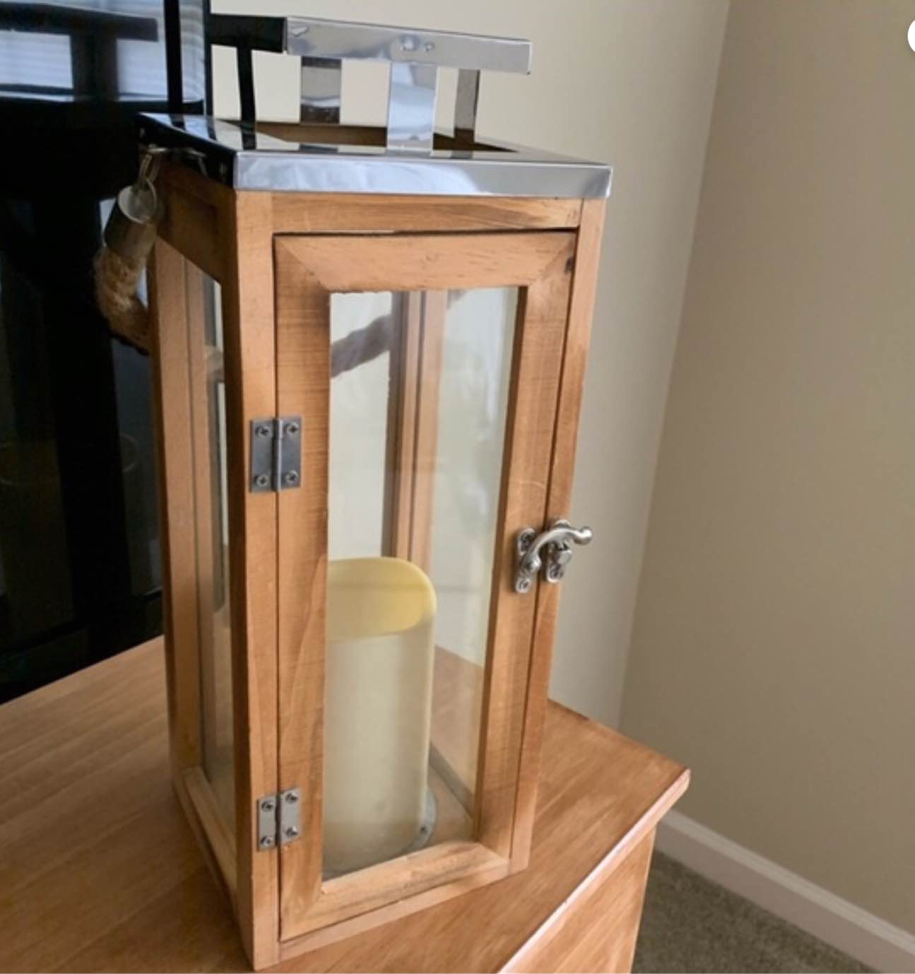 Wooden candle holder with flame-less candle