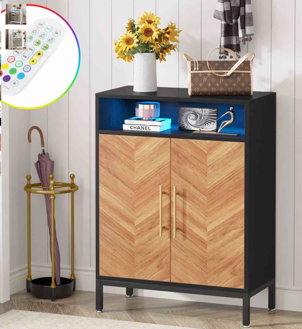 5-Tier Shoe Cabinet Shoe Racks Storage Organizer with Led Light