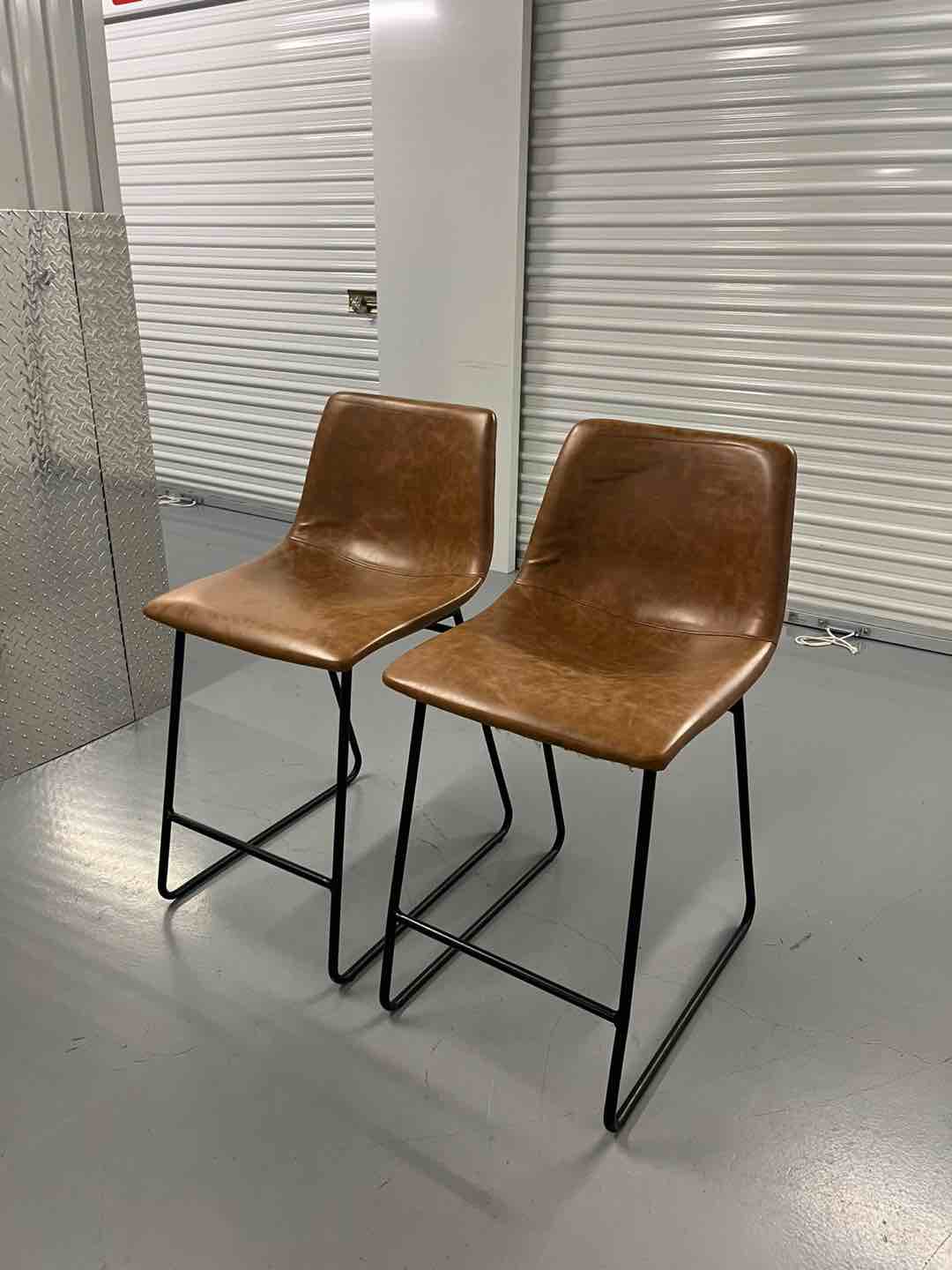 Brown Leather Bar Stools set 2 