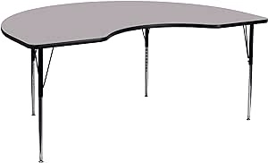 48''W x 96''L Kidney Grey Thermal Laminate Activity Table - Standard Height Adjustable Legs (Table top ONLY ) Similar design 