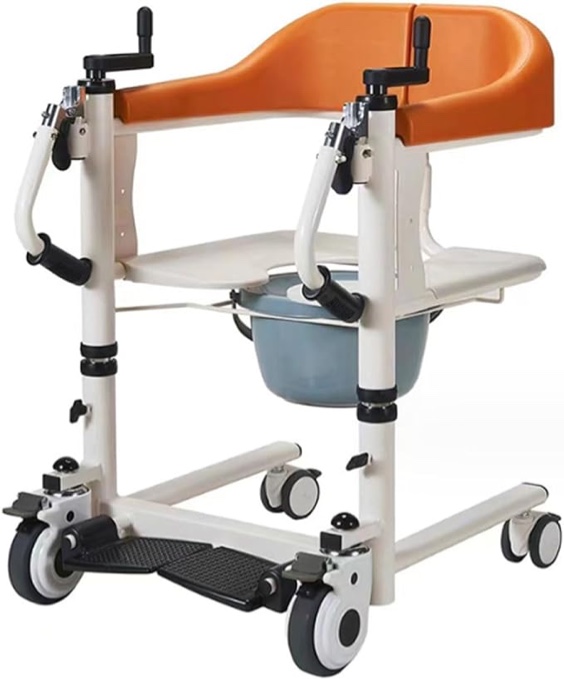 Patient Lift Wheelchair Commode for Home Portable Manual Lift Transfer Lifter Bed to Toilet Transfer Chair W/180° Split Seat & Soft Cushion, Potty, Shower Chair for The Elderly, 330lb