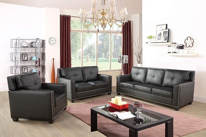 3 PCS Faux Leather Sofa Couch Set, Black Living Room Set with Sofa, Loveseat and Chair (INCOMPLETE, Chair Only ) 