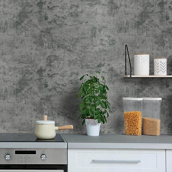 Thick Grey Concrete Wallpaper Peel and Stick Wallpaper 30"x236" Textured Cracked Concrete Look Contact Paper Self Adhesive Removable Industrial Cement Vinyl Wall Covering for Bathroom Countertops